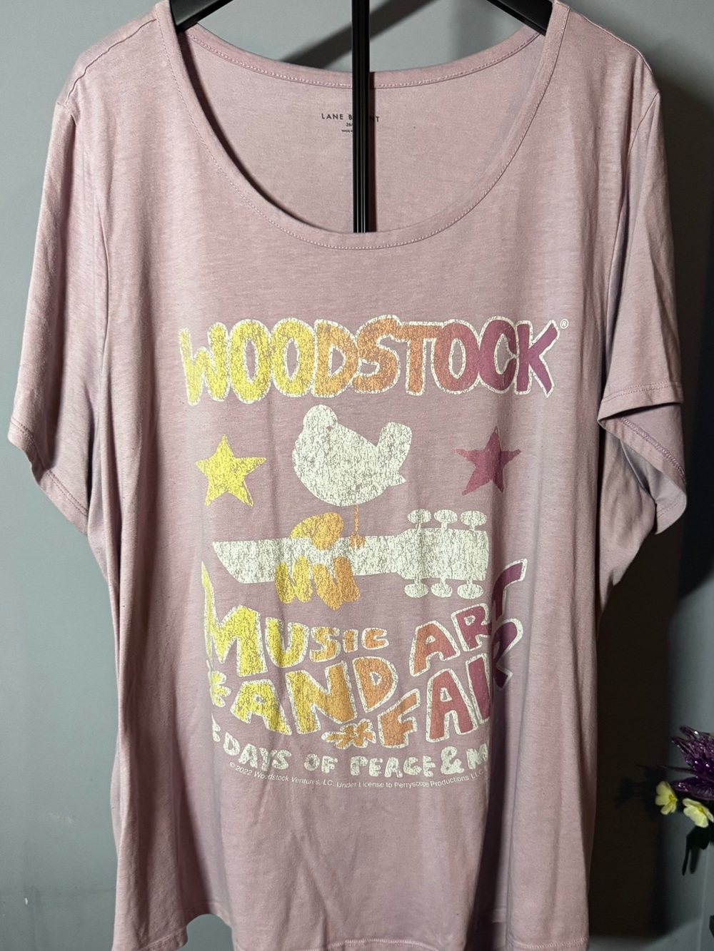Lane Bryant Woodstock Graphic Tee 26/28 Pink Music Festival Boho Plus Size